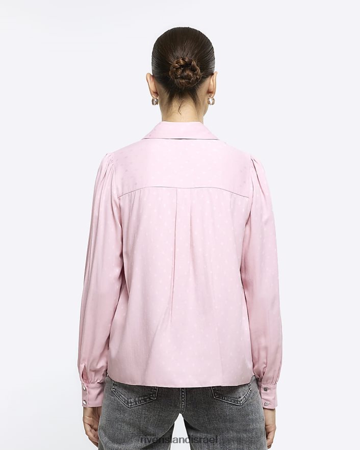 לבוש River Island חולצה עם צווארון סלסולים וָרוֹד נשים BDZ408195