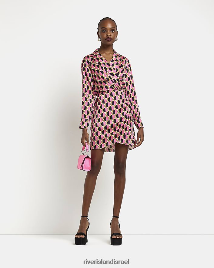 לבוש River Island שמלת מיני בלייזר מעטפת סאטן מודפסת וָרוֹד נשים BDZ4081967