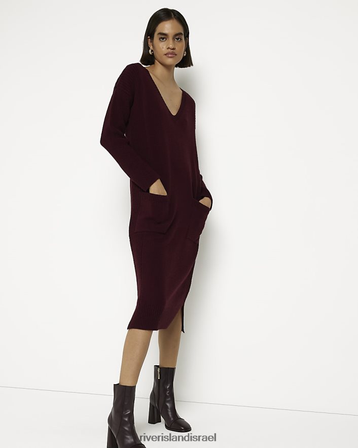 לבוש River Island שמלת מידי מגשר לכיס קדמי אָדוֹם נשים BDZ4081968