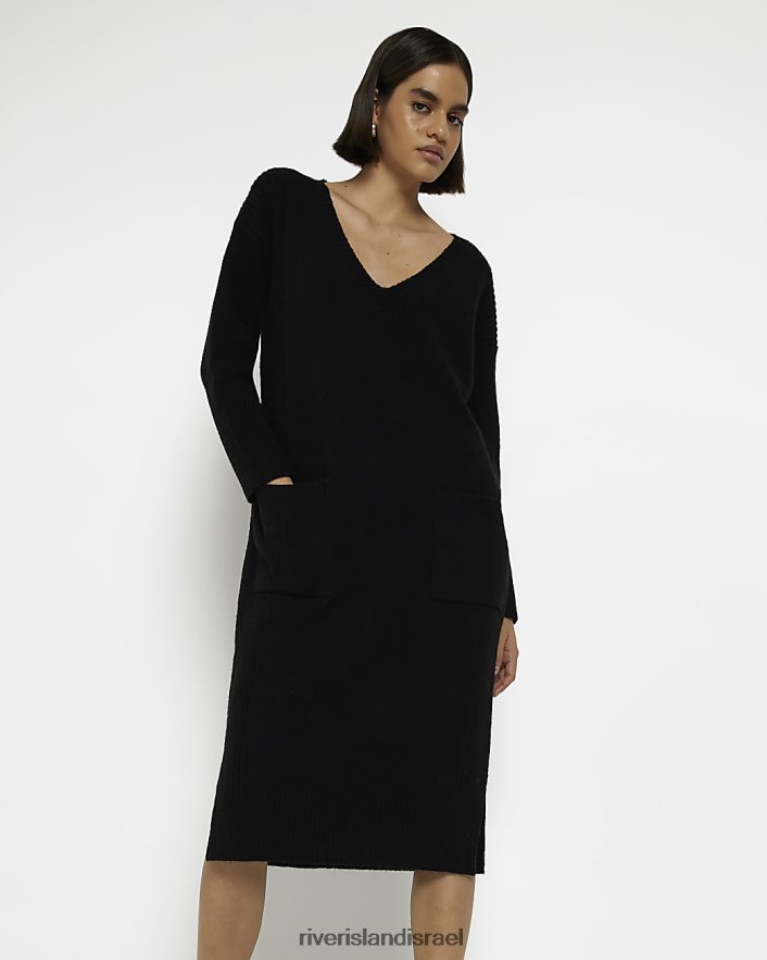 לבוש River Island שמלת מידי מגשר לכיס קדמי שָׁחוֹר נשים BDZ4081969