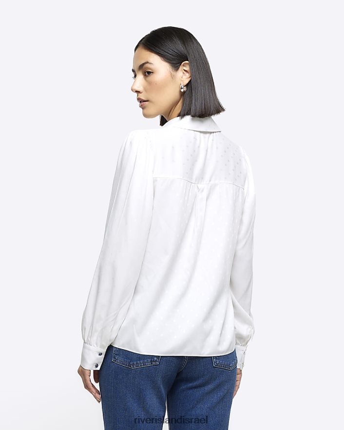 לבוש River Island חולצה עם צווארון סלסולים לבן נשים BDZ408196