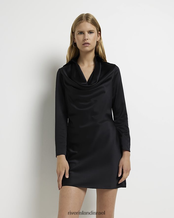 לבוש River Island שמלת מיני צווארון סאטן שָׁחוֹר נשים BDZ4081981