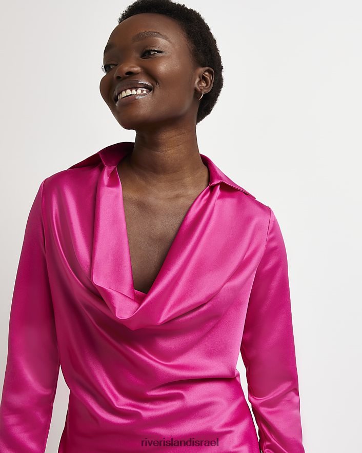 לבוש River Island שמלת מיני צווארון סאטן וָרוֹד נשים BDZ4081984