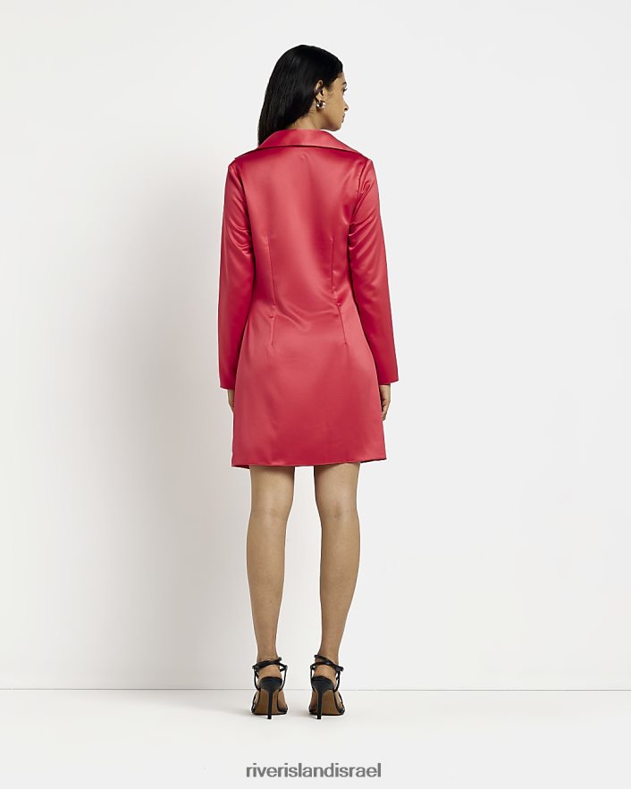 לבוש River Island שמלת מיני צווארון סאטן אָדוֹם נשים BDZ4081985
