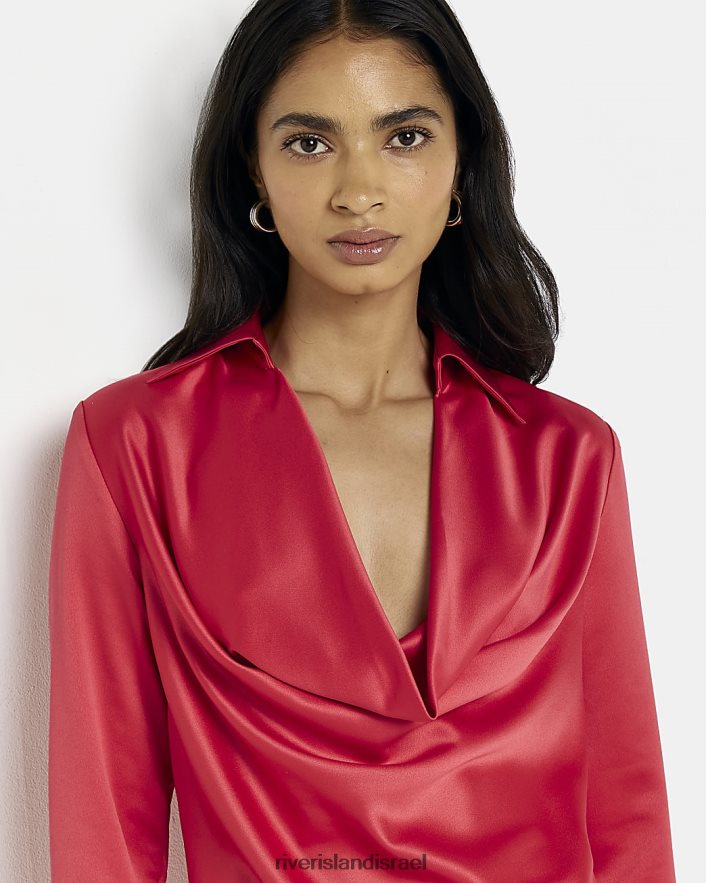 לבוש River Island שמלת מיני צווארון סאטן אָדוֹם נשים BDZ4081985