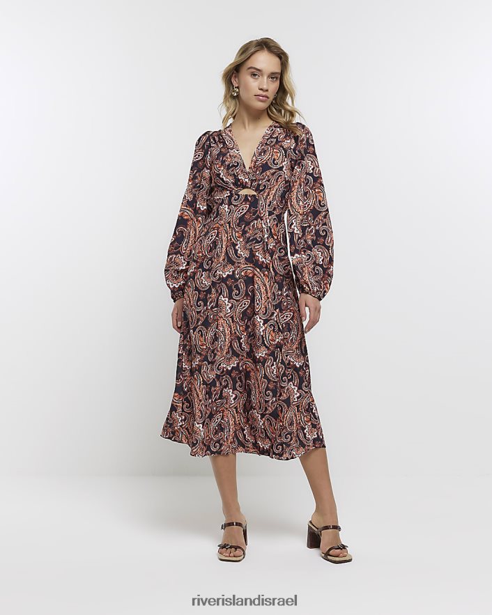 לבוש River Island שמלת מידי בגזרת פייזלי שָׁחוֹר נשים BDZ4081987