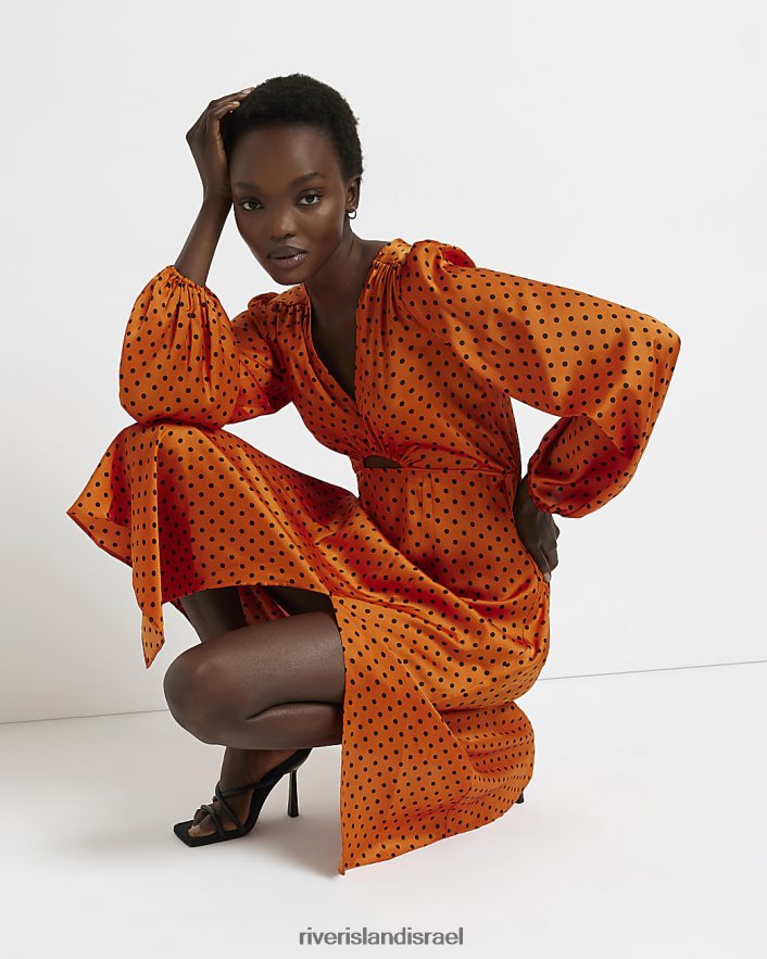 לבוש River Island שמלת מידי בגזרה נקודתית תפוז נשים BDZ4081988