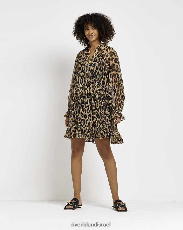 לבוש River Island שמלת מיני חולצה בהדפס בעלי חיים חום נשים BDZ4081996