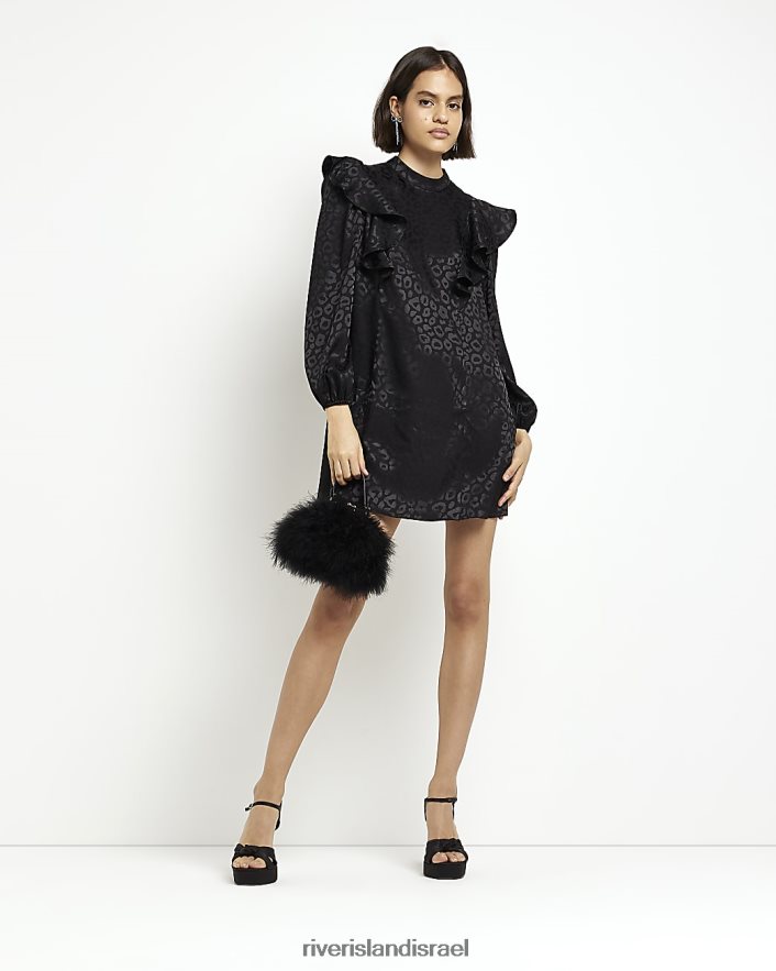לבוש River Island שמלת מיני ג'קארד פריל משמרת שָׁחוֹר נשים BDZ4081998
