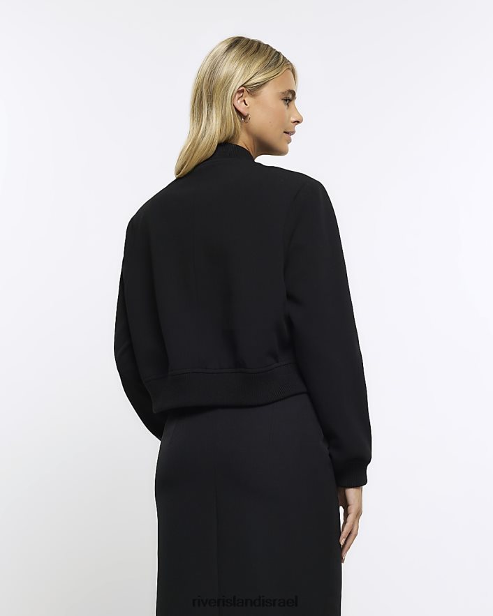 לבוש River Island מעיל קרופ בומבר מחויט שָׁחוֹר נשים BDZ40819