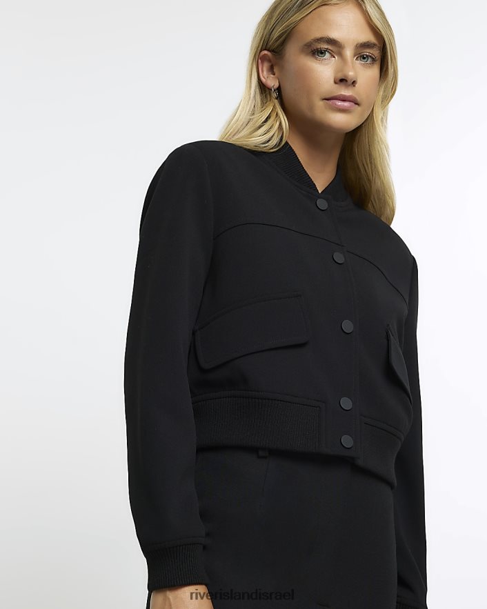 לבוש River Island מעיל קרופ בומבר מחויט שָׁחוֹר נשים BDZ40819