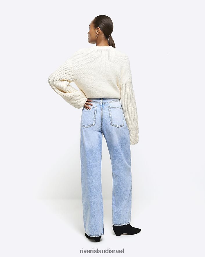 לבוש River Island מכנסי ג'ינס רגועים עם מותניים גבוהים כְּחוֹל נשים BDZ4081