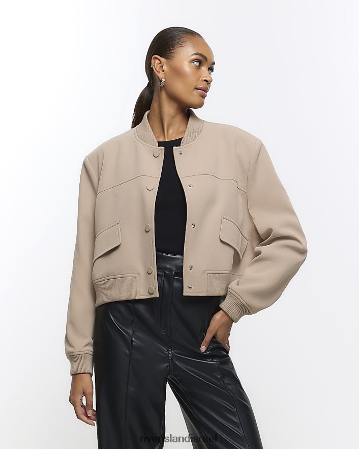לבוש River Island מעיל קרופ בומבר מחויט חום נשים BDZ40820