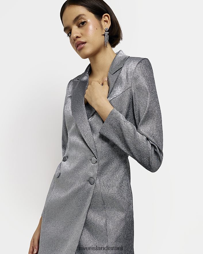 לבוש River Island שמלת בלייזר מעטפת עם שרוול ארוך כסף נשים BDZ4082001