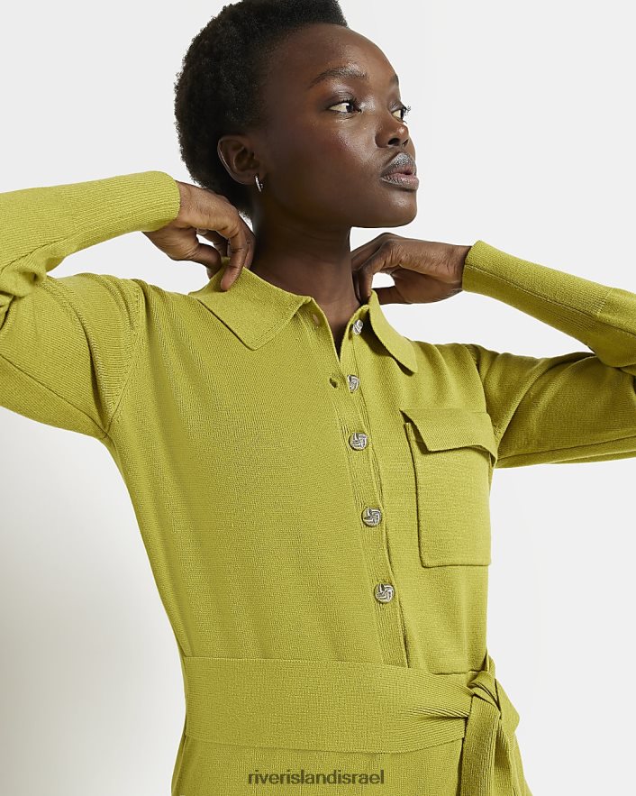 לבוש River Island שמלת חולצת מידי עם שרוולים ארוכים ירוק נשים BDZ4082010