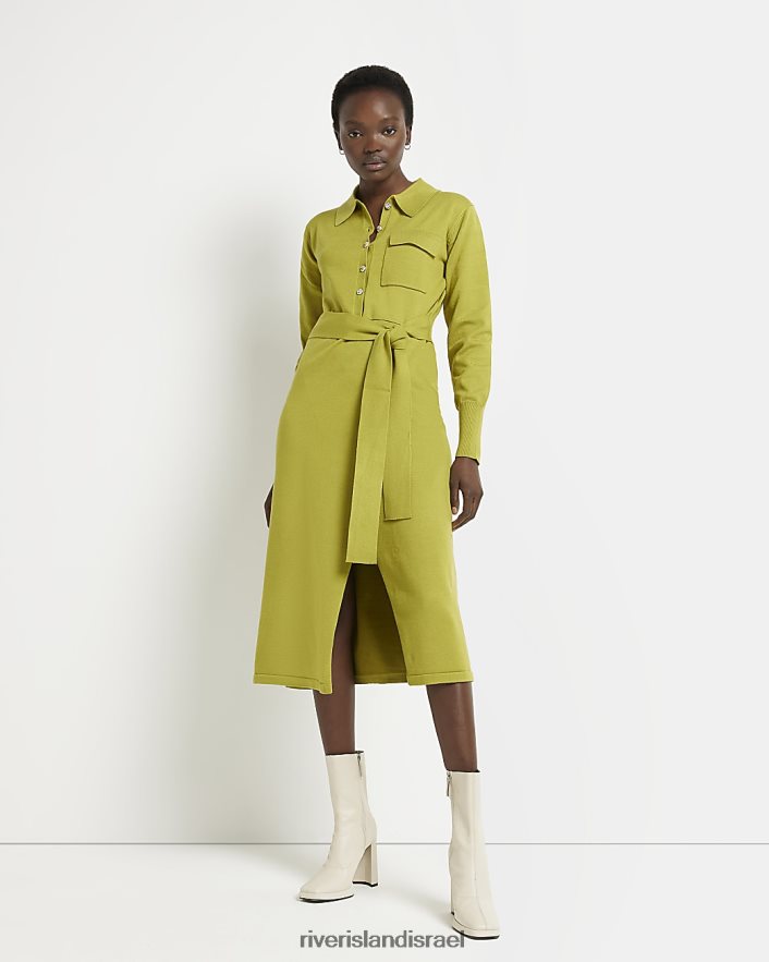 לבוש River Island שמלת חולצת מידי עם שרוולים ארוכים ירוק נשים BDZ4082010