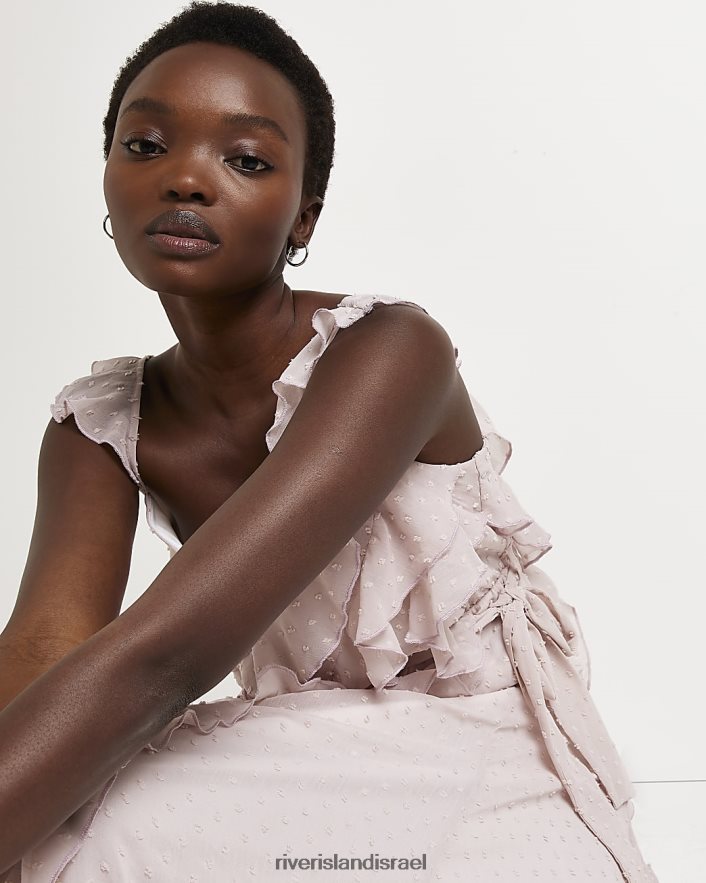 לבוש River Island שמלת מידי קשירת מותניים עם סלסולים וָרוֹד נשים BDZ4082019