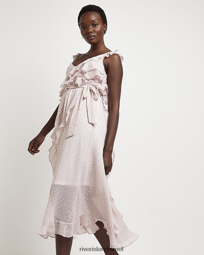 לבוש River Island שמלת מידי קשירת מותניים עם סלסולים וָרוֹד נשים BDZ4082019
