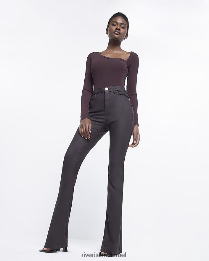 לבוש River Island ג'ינס מתרחב מצופה בגזרה גבוהה חום נשים BDZ4082023