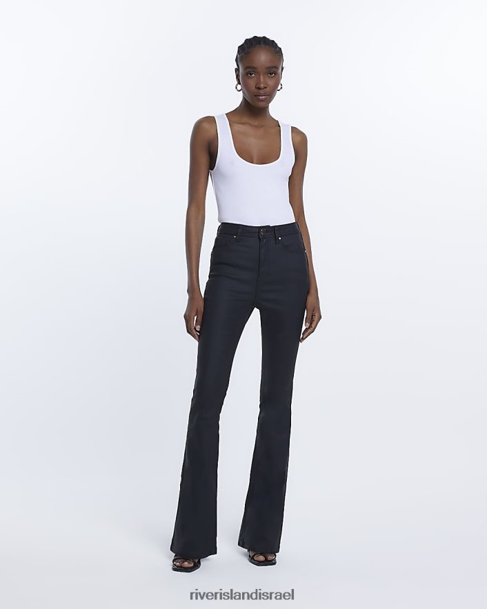 לבוש River Island ג'ינס מתרחב מצופה בגזרה גבוהה שָׁחוֹר נשים BDZ4082024