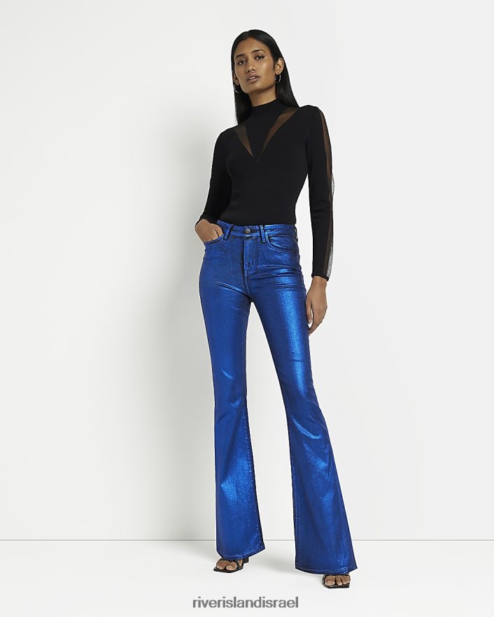 לבוש River Island ג'ינס מתרחב מצופה בגזרה גבוהה כְּחוֹל נשים BDZ4082025