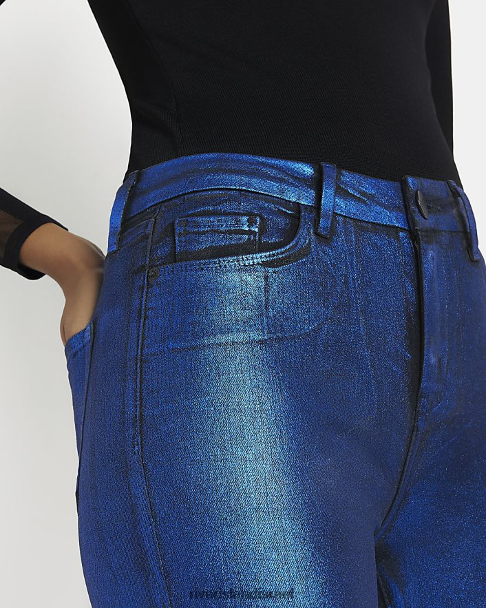 לבוש River Island ג'ינס מתרחב מצופה בגזרה גבוהה כְּחוֹל נשים BDZ4082025