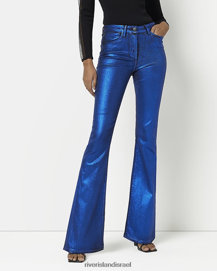 לבוש River Island ג'ינס מתרחב מצופה בגזרה גבוהה כְּחוֹל נשים BDZ4082025