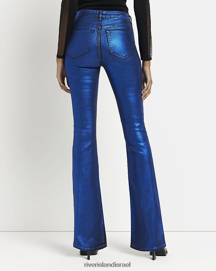 לבוש River Island ג'ינס מתרחב מצופה בגזרה גבוהה כְּחוֹל נשים BDZ4082025