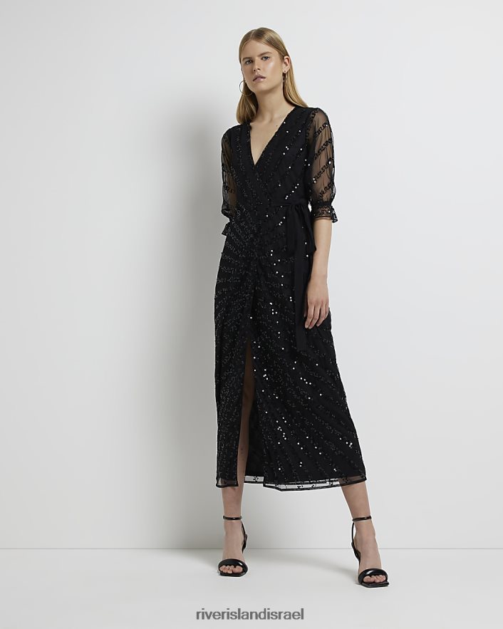 לבוש River Island שמלת מידי עוטפת נצנצים שָׁחוֹר נשים BDZ4082033