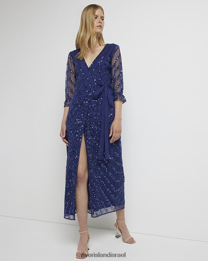 לבוש River Island שמלת מקסי עוטפת נצנצים חיל הים נשים BDZ4082034