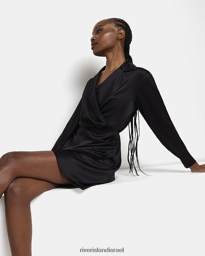 לבוש River Island שמלת בלייזר מיני מעטפת סאטן שָׁחוֹר נשים BDZ4082047