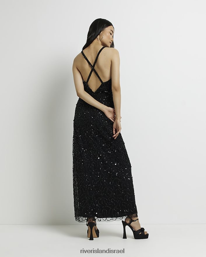 לבוש River Island שמלת מקסי עם צווארון קולר נצנצים שָׁחוֹר נשים BDZ4082057