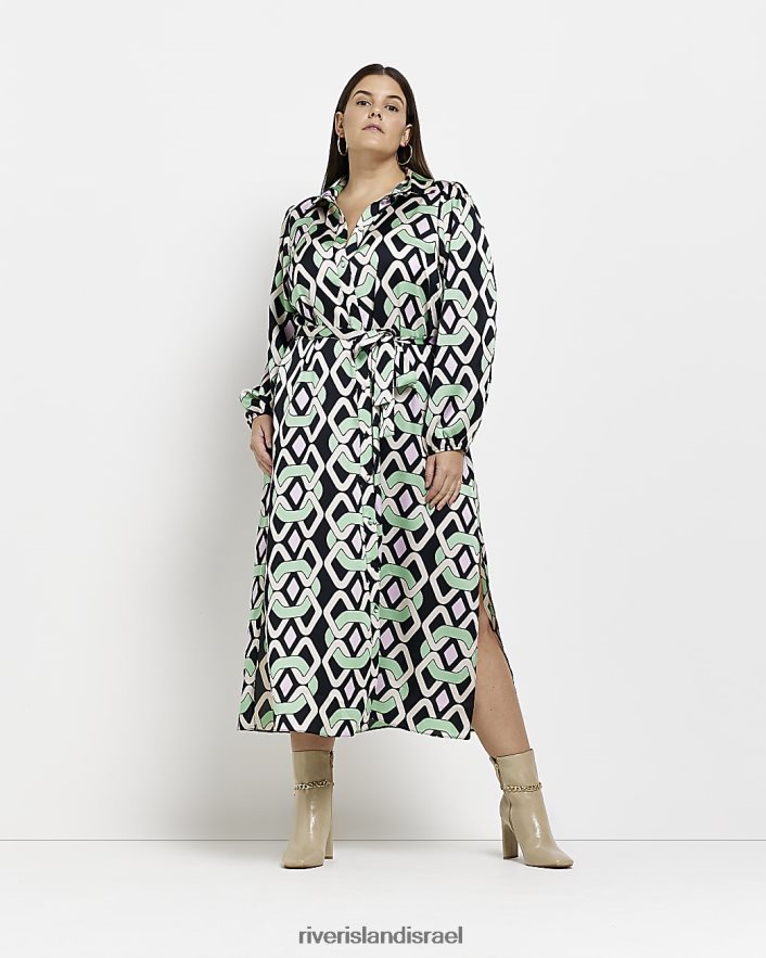 לבוש River Island בתוספת שמלת חולצת מידי סאטן ירוק נשים BDZ4082059