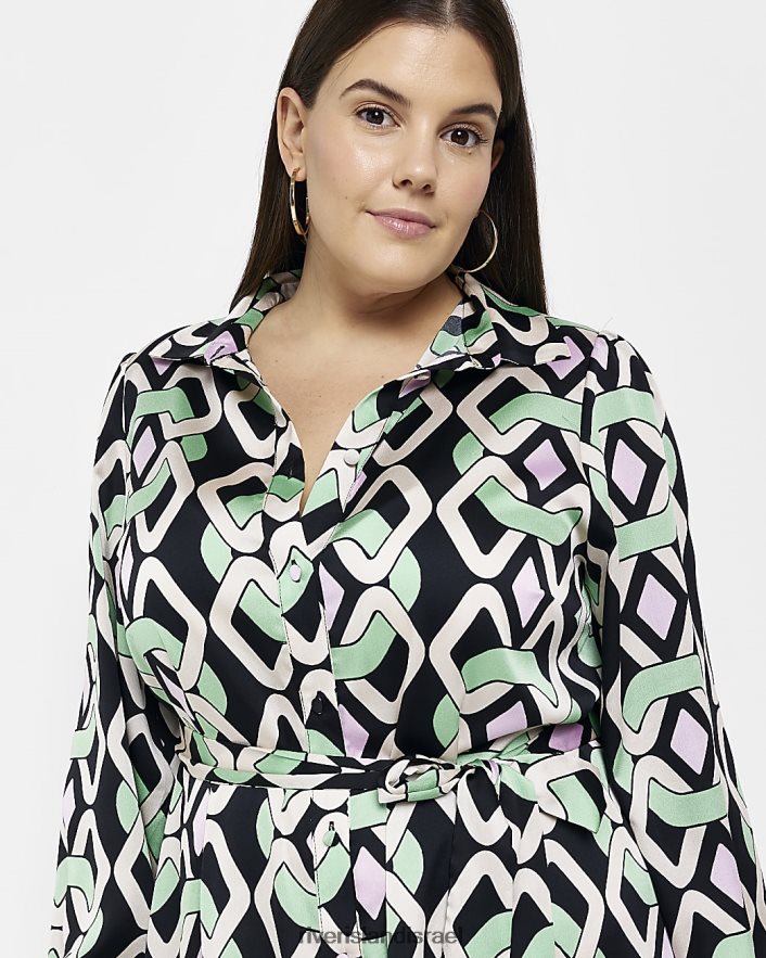 לבוש River Island בתוספת שמלת חולצת מידי סאטן ירוק נשים BDZ4082059