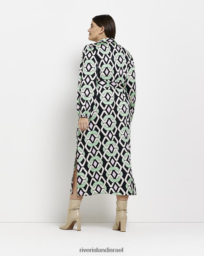 לבוש River Island בתוספת שמלת חולצת מידי סאטן ירוק נשים BDZ4082059