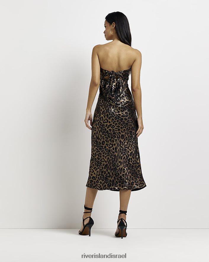 לבוש River Island שמלת מידי סאטן בנדו בהדפס בעלי חיים חום נשים BDZ4082066
