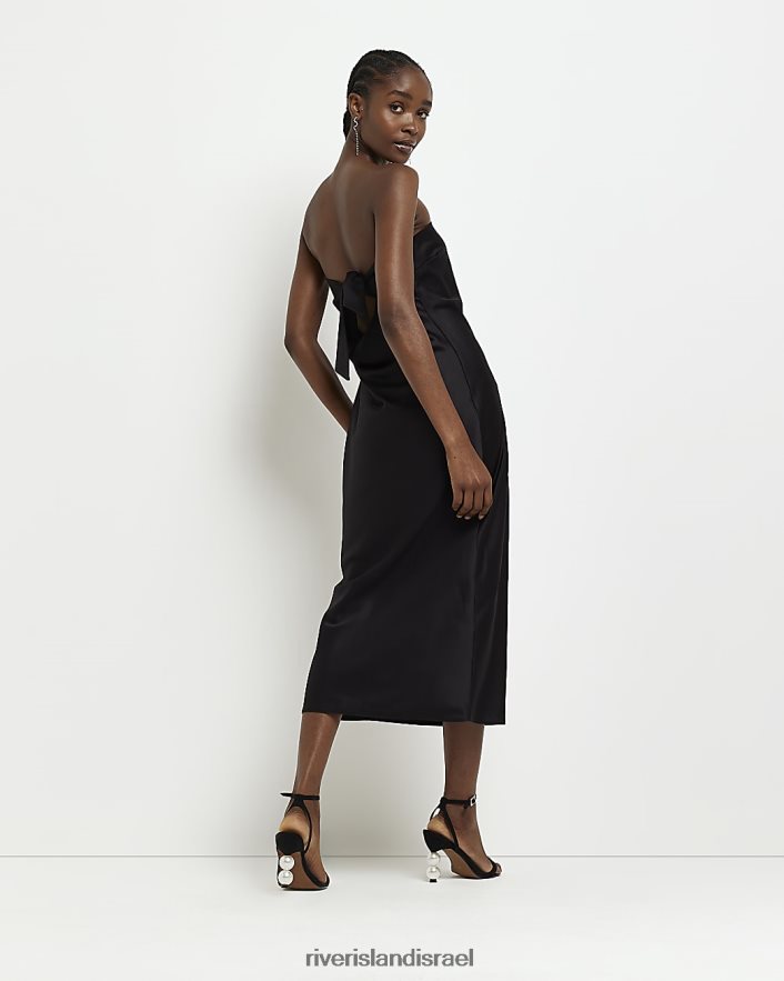 לבוש River Island שמלת מידי בנד סאטן שָׁחוֹר נשים BDZ4082067