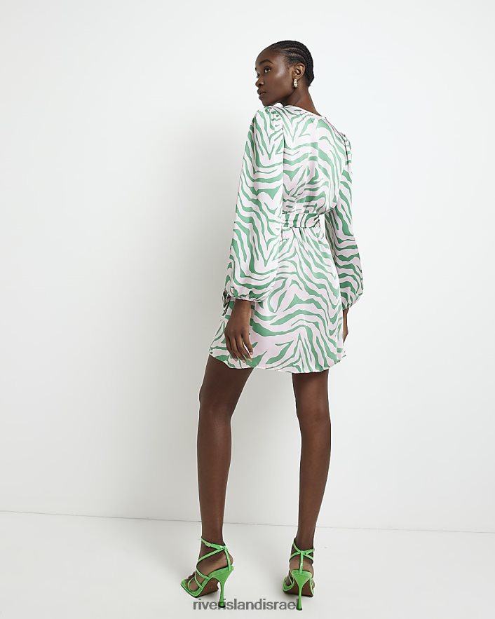 לבוש River Island שמלת מיני מעטפת בהדפס בעלי חיים סאטן ירוק נשים BDZ4082069