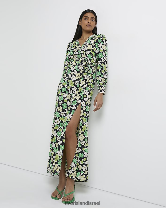 לבוש River Island שמלת מקסי מעטפת פרחונית ירוק נשים BDZ4082085
