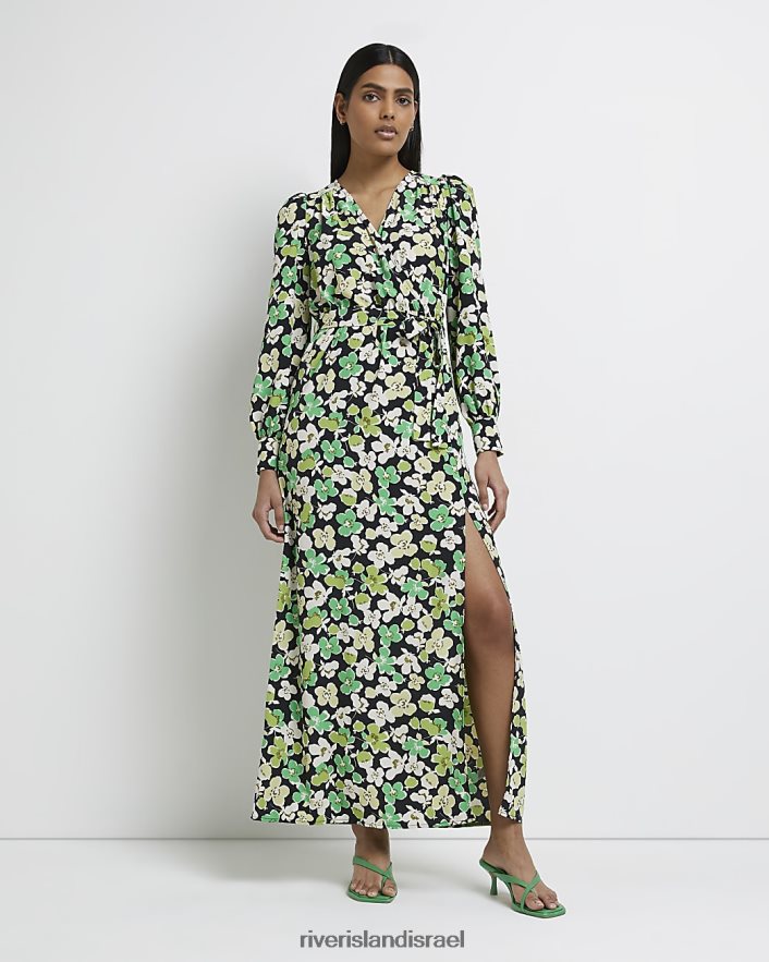 לבוש River Island שמלת מקסי מעטפת פרחונית ירוק נשים BDZ4082085