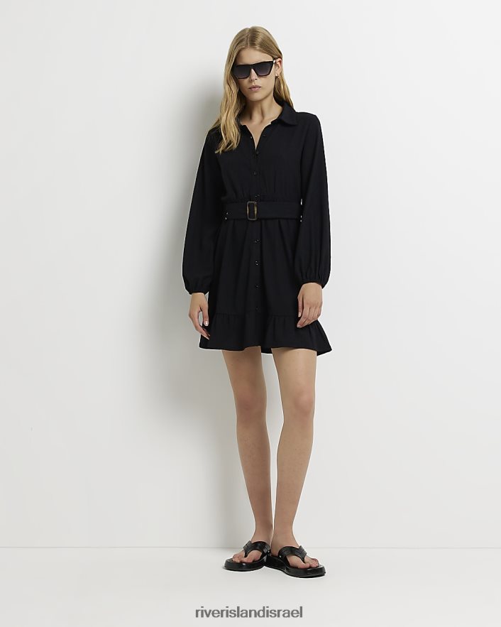 לבוש River Island שמלת מיני חולצת סאטן שָׁחוֹר נשים BDZ4082089
