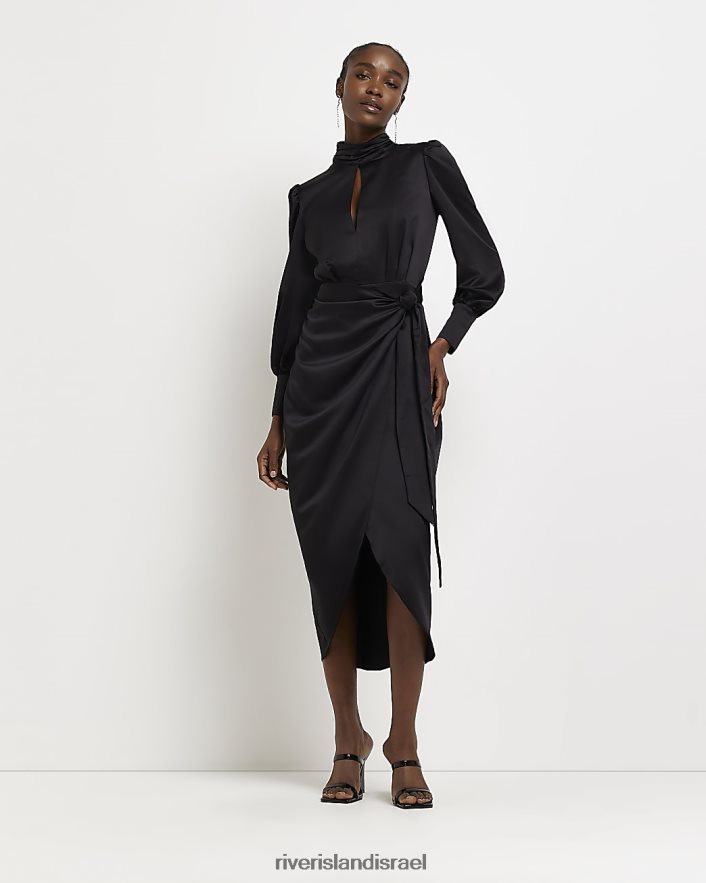 לבוש River Island לגזור שמלת מידי מעטפת עם שרוול ארוך שָׁחוֹר נשים BDZ4082096
