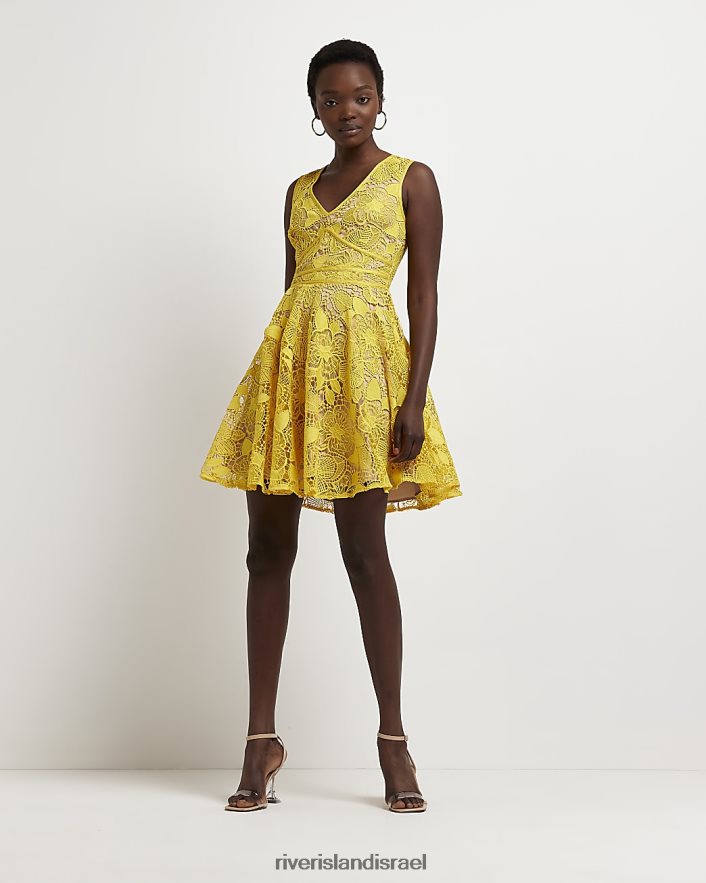 לבוש River Island שמלת מיני תחרה צהוב נשים BDZ4082098