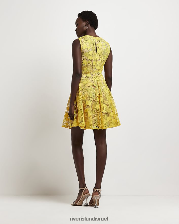 לבוש River Island שמלת מיני תחרה צהוב נשים BDZ4082098