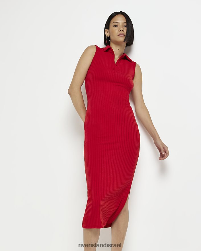 לבוש River Island שמלת גוף מידי עם צווארון אָדוֹם נשים BDZ4082099