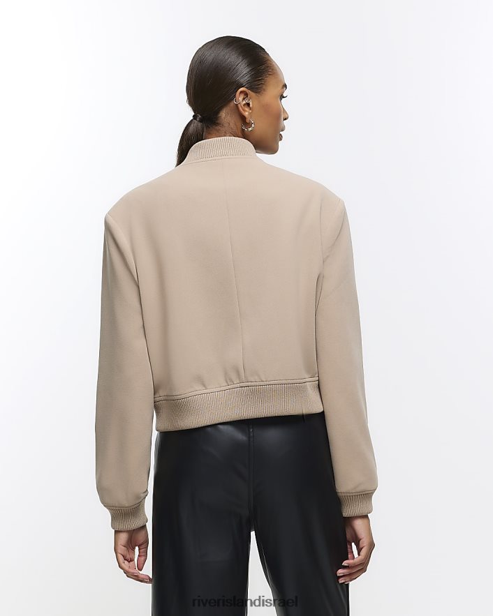 לבוש River Island מעיל קרופ בומבר מחויט חום נשים BDZ40820