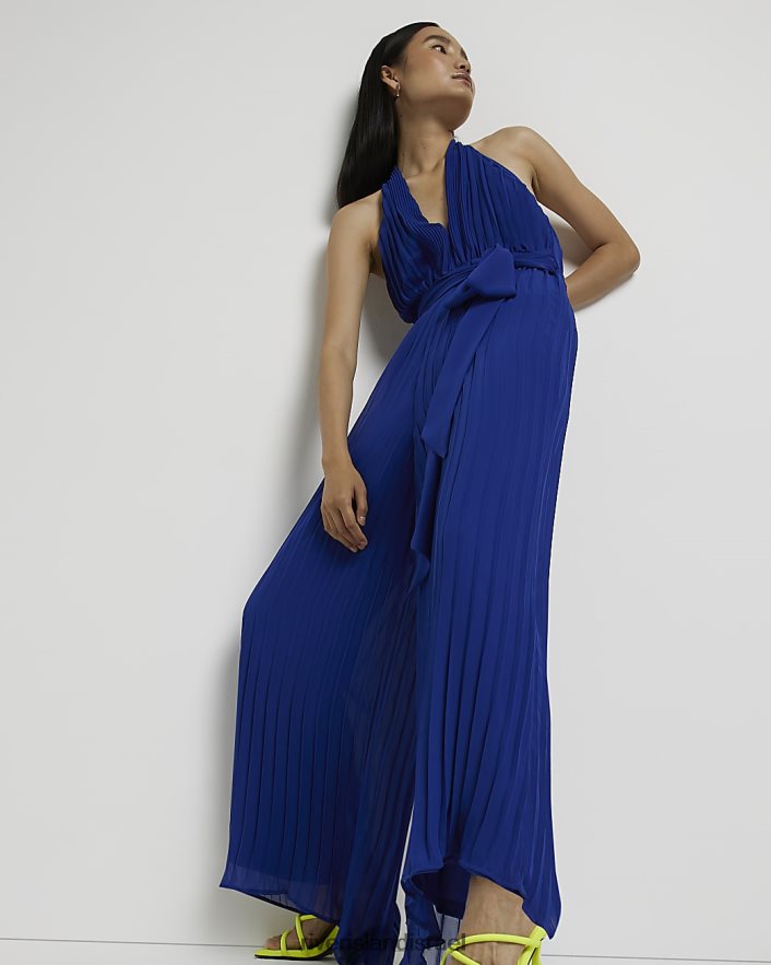 לבוש River Island סרבל רחב עם צווארון גב כְּחוֹל נשים BDZ4082110
