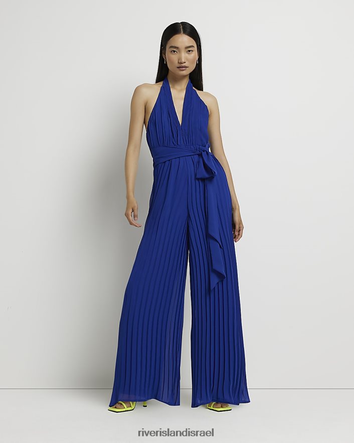 לבוש River Island סרבל רחב עם צווארון גב כְּחוֹל נשים BDZ4082110