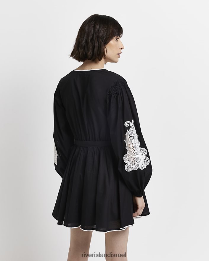 לבוש River Island שמלת מיני מעטפת רקומה שָׁחוֹר נשים BDZ4082112