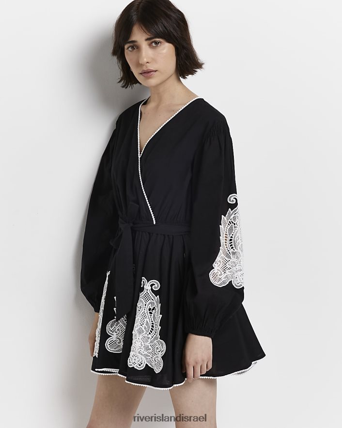 לבוש River Island שמלת מיני מעטפת רקומה שָׁחוֹר נשים BDZ4082112